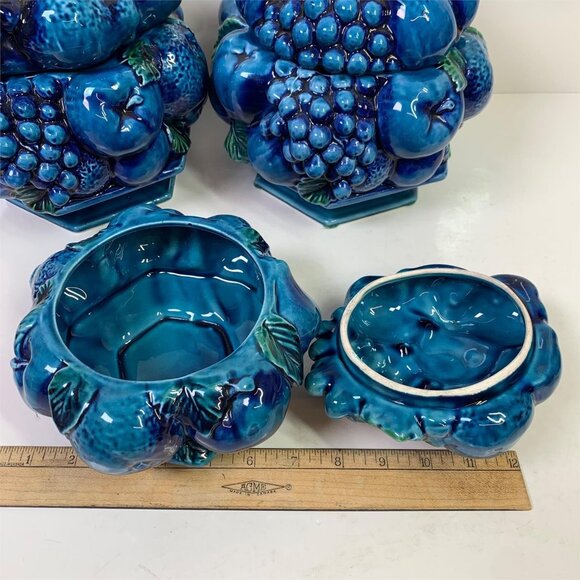 1960'S Inarco ‘Blue Mood Indigo’ Fruit Canister Set W/ Creamer, Sugar & Shakers - Picture 14 of 16